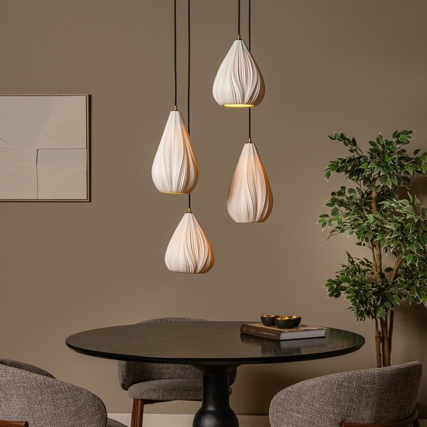Lucide Cinzia viseća lampa, bijela/crna, Ø 55 cm, porculan, 4 žarulje., prigušiva, Bijela, Dnevni boravak/blagovaonica, Keramika