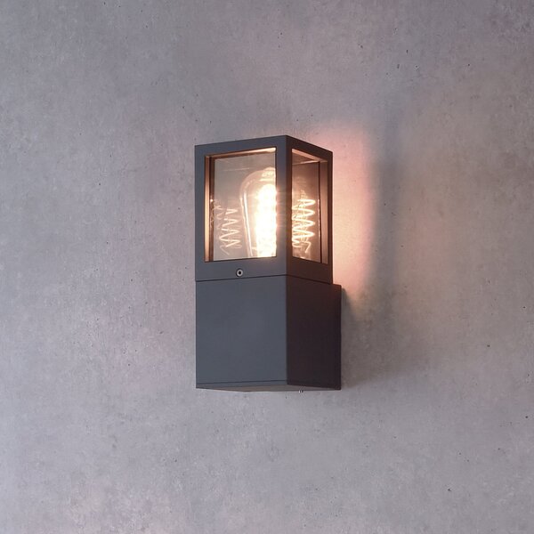 Deko-Light Vanjska zidna svjetiljka Facado 2 Square, aluminij, tamno siva, E27, prigušiva, Crno, Aluminij, Zidna utičnica iznad