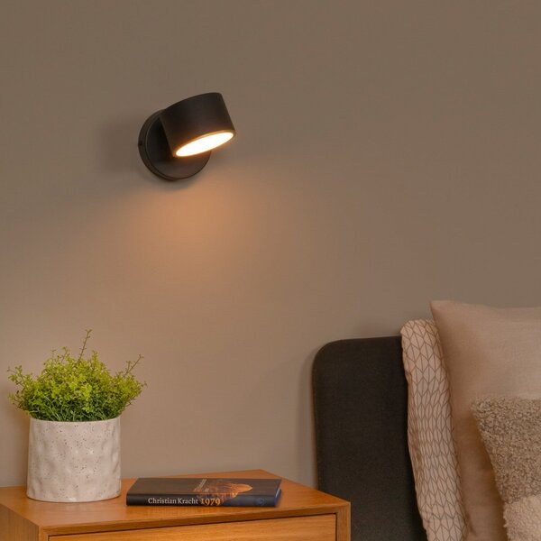 Lucide Gian LED zidna svjetiljka, crna, širine 11 cm, metalna, prigušiva, Crno, Dnevni boravak/blagovaonica, Metal