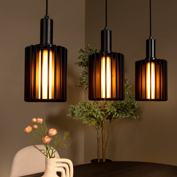 Lucide Viseća lampa Lambres, crna, duljina 164 cm, staklo/metal, 5 žarulja., prigušiva, Crno, Dnevni boravak/blagovaonica, Staklo