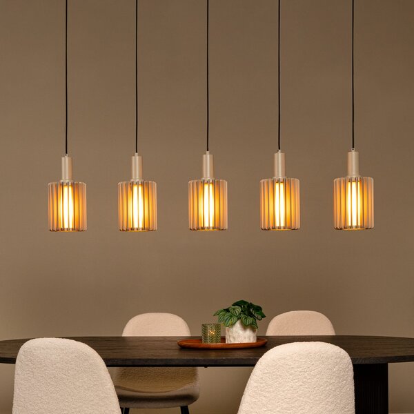 Lucide Viseća lampa Lambres, taupe boja, duljina 164 cm, staklo/metal, 5 žarulja., prigušiva, Bež, Dnevni boravak/blagovaonica, Staklo
