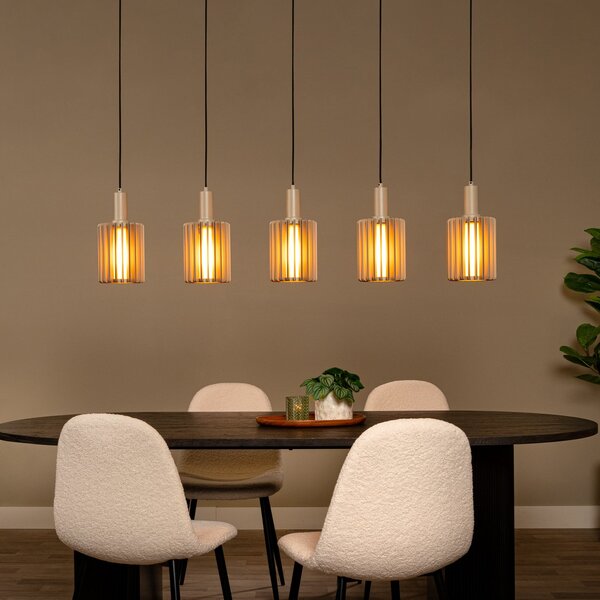 Lucide Viseća lampa Lambres, taupe boja, duljina 164 cm, staklo/metal, 5 žarulja., prigušiva, Bež, Dnevni boravak/blagovaonica, Staklo