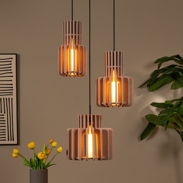 Lucide Viseća lampa Rollo, smeđa, Ø 50 cm, tkanina/metal/staklo, 3 žarulje., prigušiva, Bež, Dnevni boravak/blagovaonica, Tkanina / tekstil