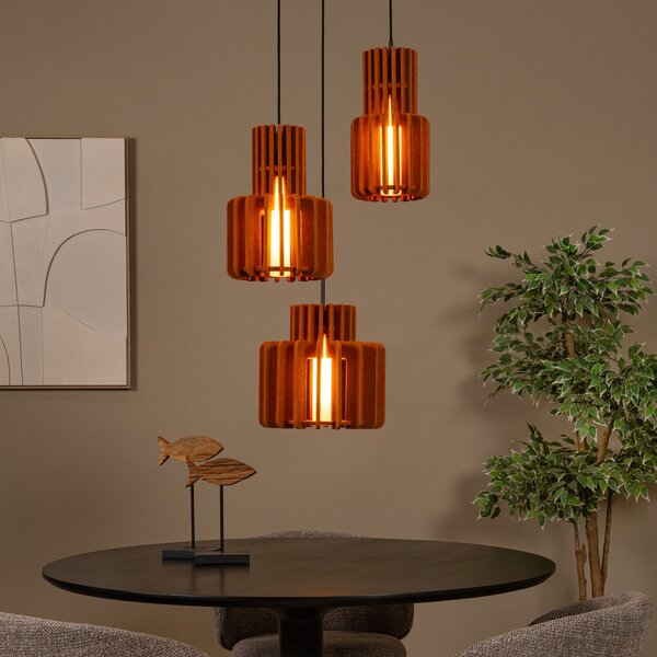 Lucide Viseća lampa Rollo, terakota, Ø 50 cm, tkanina/metal, 3 žarulje., prigušiva, Smeđa / hrđa, Dnevni boravak/blagovaonica, Tkanina / tekstil