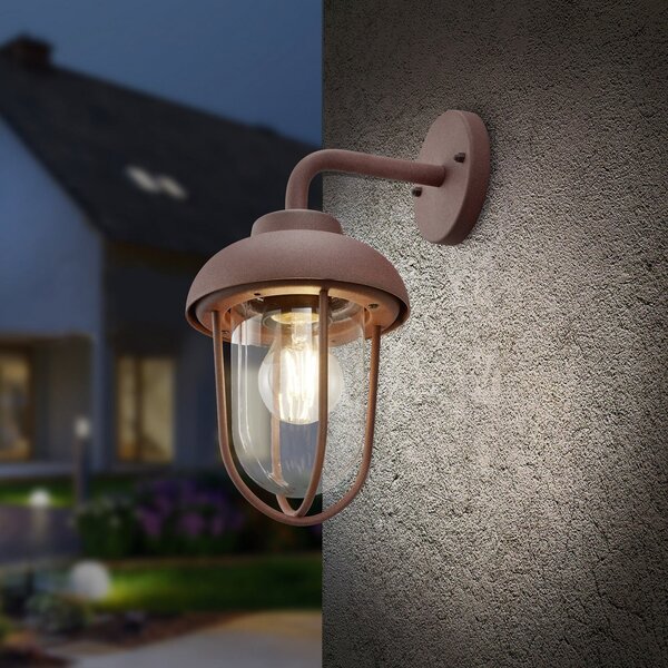 Trio Lighting DUERO vanjska zidna svjetiljka, boje hrđe, visina 33 cm, metal/staklo, IP44, prigušiva, Smeđa / hrđa, Aluminij, Zid okrugli