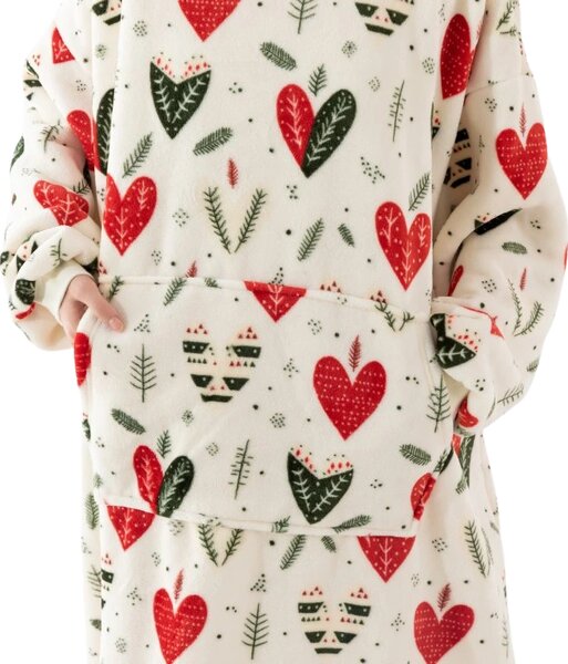 Topla deka s imitacijom ovčjeg krzna, s rukavima i kapuljačom WINTER HEARTS, šarena
