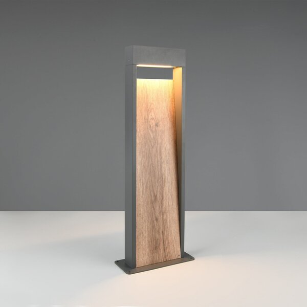 Trio Lighting LED staza SALMON, izgled drveta, visina 60 cm, metal, IP44, Drvo, Aluminij