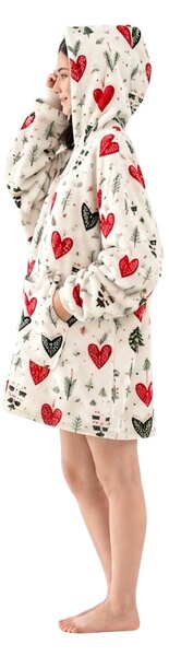 Topla deka s imitacijom ovčjeg krzna, s rukavima i kapuljačom WINTER HEARTS, šarena