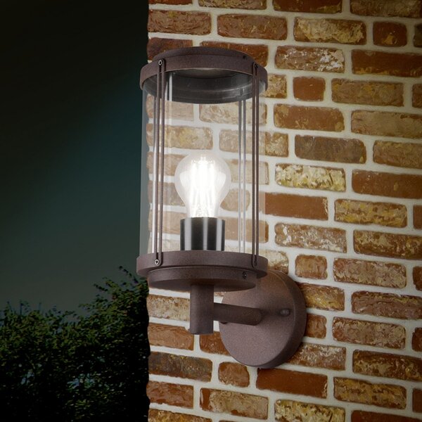 Trio Lighting Vanjska zidna svjetiljka TANARO, boje hrđe, visina 33 cm, metalna IP44, prigušiva, Smeđa / hrđa, Aluminij, Zid okrugli