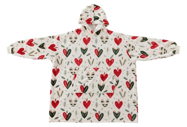 Topla deka s imitacijom ovčjeg krzna, s rukavima i kapuljačom WINTER HEARTS, šarena