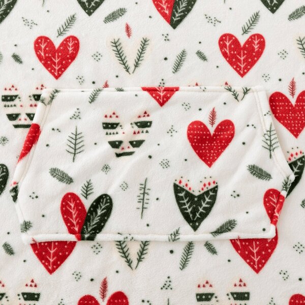Topla deka s imitacijom ovčjeg krzna, s rukavima i kapuljačom WINTER HEARTS, šarena