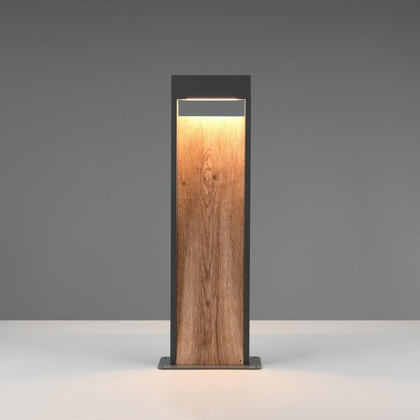 Trio Lighting LED staza SALMON, izgled drveta, visina 60 cm, metal, IP44, Drvo, Aluminij