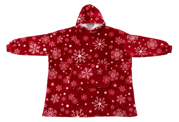 Topla deka s imitacijom ovčjeg krzna, s rukavima i kapuljačom SNOWFALL, crvena