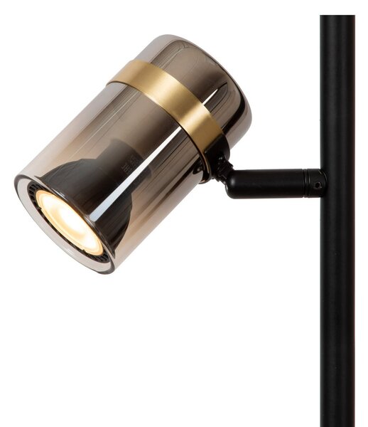 Lucide Upton podna lampa, visina 154 cm, crna/dimno siva, 3 žarulje., Crno, Dnevni boravak/blagovaonica, Staklo
