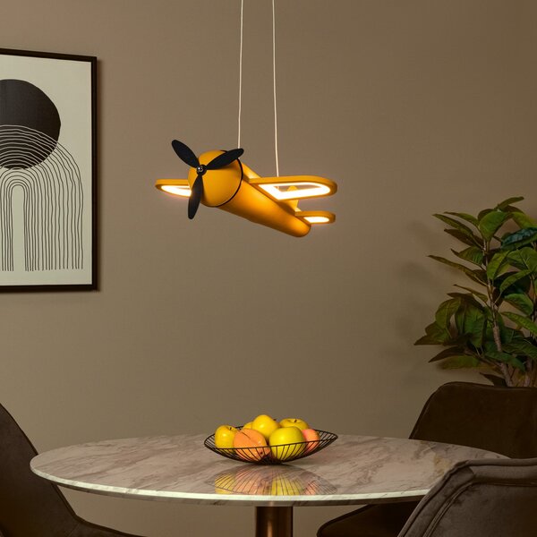 Lucide Fokker LED viseća svjetiljka za dječju sobu, žuta, duljina 46 cm, metalna, Žuta, rasadnik, Metal