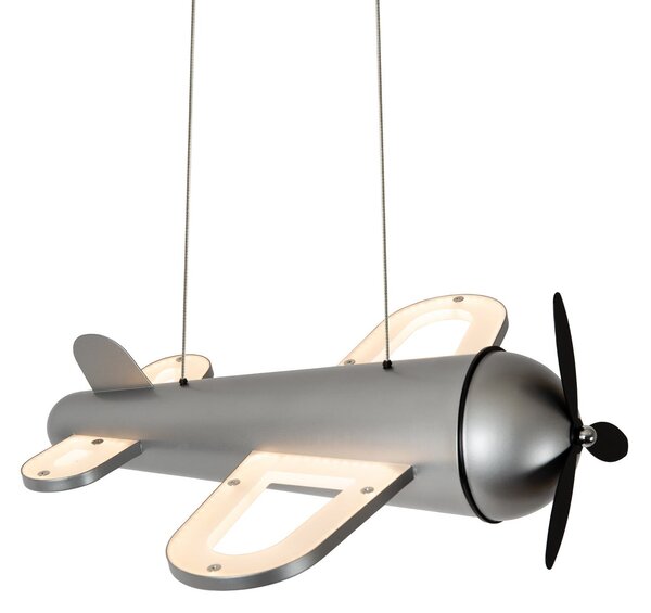 Lucide Fokker LED viseća svjetiljka za dječju sobu, siva, duljina 46 cm, metalna, Sivo, rasadnik, Metal