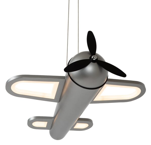 Lucide Fokker LED viseća svjetiljka za dječju sobu, siva, duljina 46 cm, metalna, Sivo, rasadnik, Metal