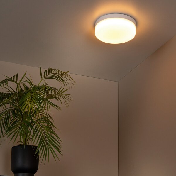 Lucide LED stropna svjetiljka za kupaonicu Biskit, bijela, Ø 23 cm, plastika, Bijela, kupaonica, Plastika