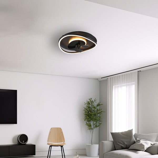 Reality Leuchten Sortland LED ventilator, DC, tihi, 50 cm, CCT, daljinski upravljač, prigušiva, Crno, Dnevni boravak/blagovaonica, Metal
