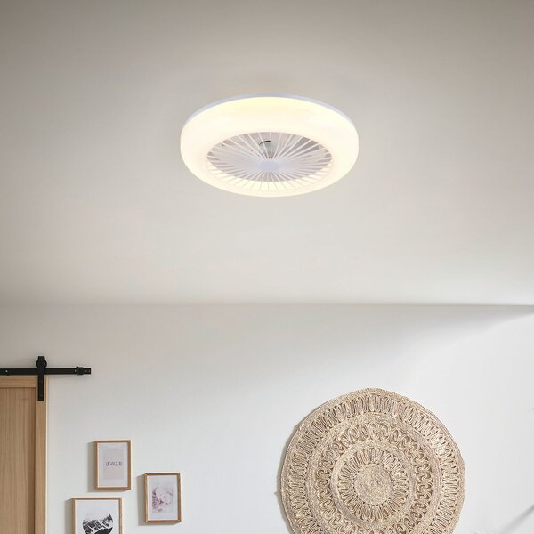 Reality Leuchten Mora LED ventilator, DC, tihi, Ø 45 cm, CCT, daljinski upravljač, prigušiva, Bijela, Dnevni boravak/blagovaonica, Plastika