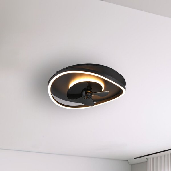 Reality Leuchten Sortland LED ventilator, DC, tihi, 50 cm, CCT, daljinski upravljač, prigušiva, Crno, Dnevni boravak/blagovaonica, Metal