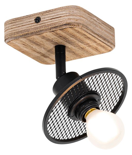 Industrijska stropna svjetiljka crna s drvom - Jasmijn