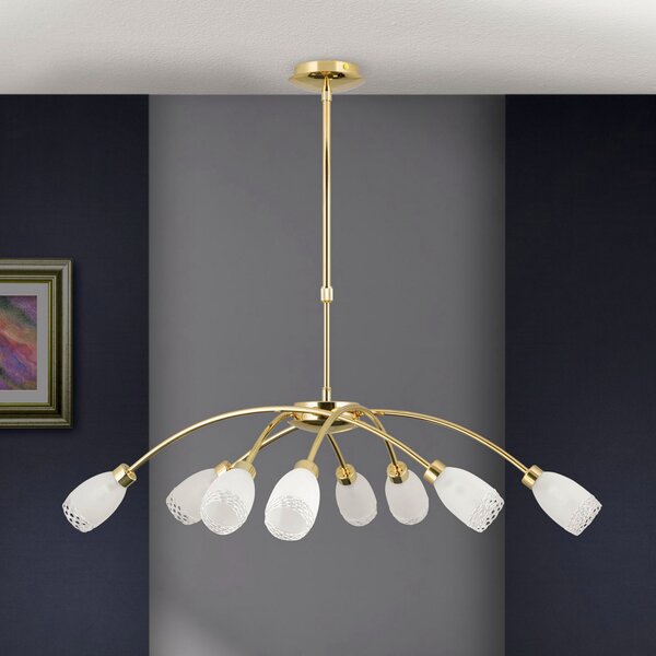 ORION CARLA viseća lampa, boje mesinga, Ø 84 cm, metal/staklo, 8 žarulja., prigušiva, Zlato / mjed, Dnevni boravak/blagovaonica, Metal