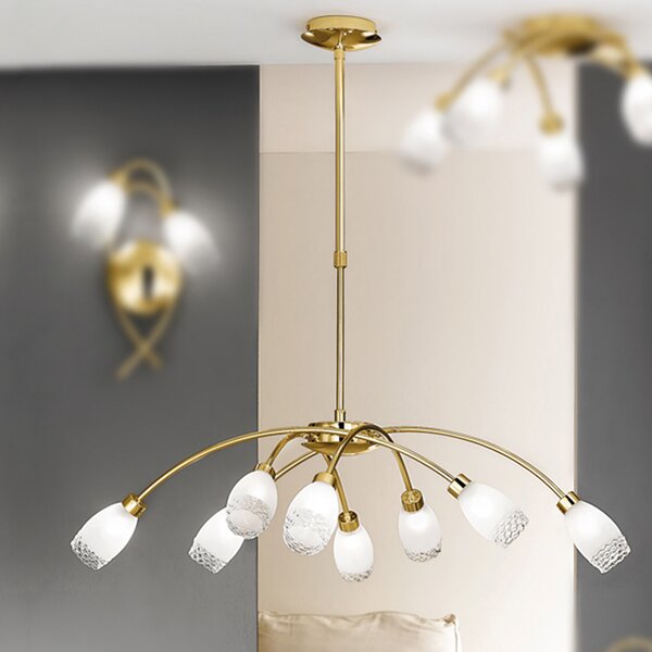 ORION CARLA viseća lampa, boje mesinga, Ø 84 cm, metal/staklo, 8 žarulja., prigušiva, Zlato / mjed, Dnevni boravak/blagovaonica, Metal