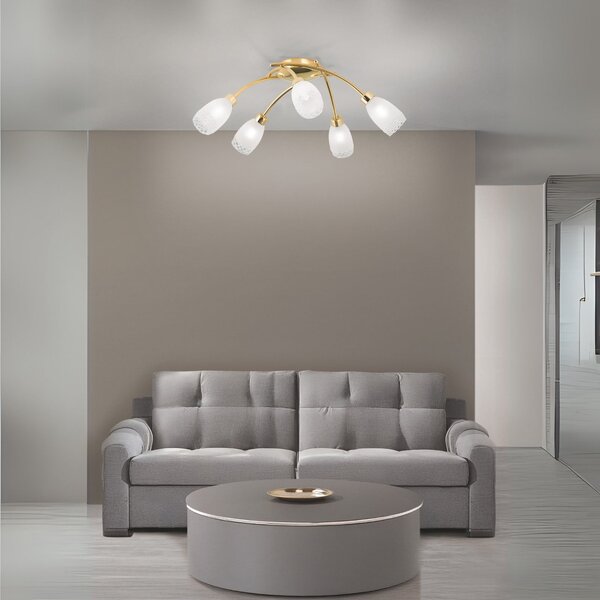 ORION CARLA stropna lampa, boje mesinga, Ø 60 cm metal/staklo, 5 žarulja., prigušiva, Zlato / mjed, Dnevni boravak/blagovaonica, Metal, Strop polukružni s prostorom