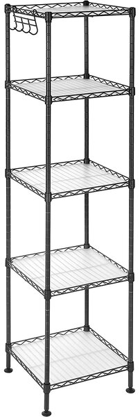 Metalna polica na 5 razina s kukama, nosivosti 100kg, 30x30x123,5 cm, crna | SONGMICS
