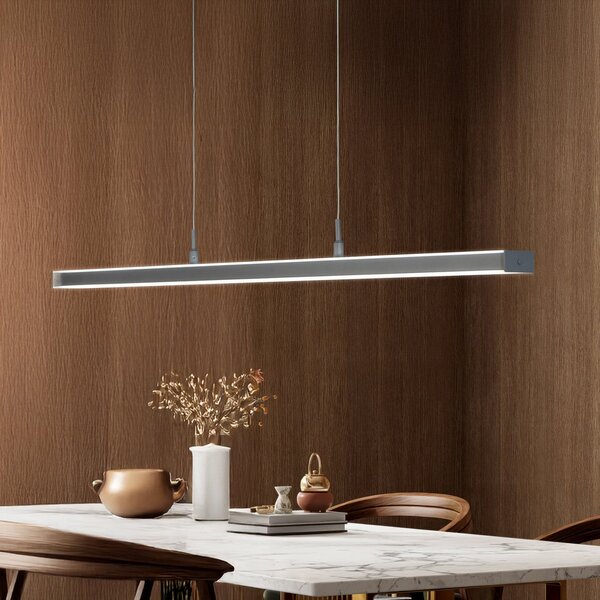 FISCHER & HONSEL Valeno LED viseća svjetiljka, siva, duljina 115 cm, CCT, dodirni prigušivač, prigušiva, Sivo, Dnevni boravak/blagovaonica, Metal