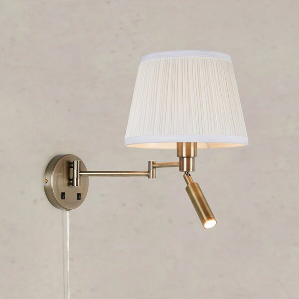 Markslöjd Zidna lampa Pivot, prirodno bijela/boja mesinga, 43 cm, 2 žarulje., Zlato / mjed, Dnevni boravak/blagovaonica, Tkanina / tekstil