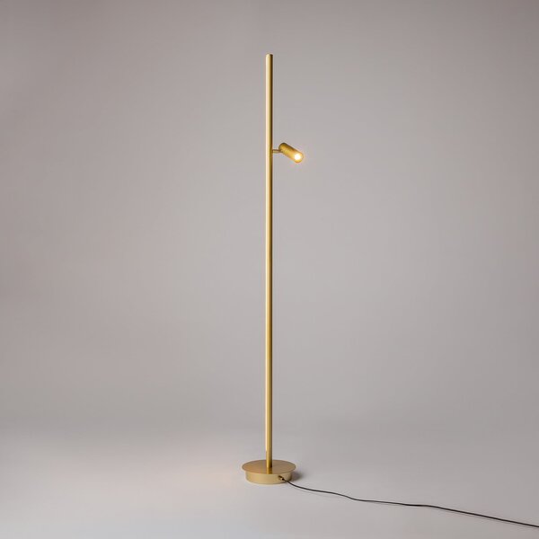 Maytoni LED podna lampa Tanka, mesingana, aluminijska, visina 155 cm,, prigušiva, Zlato / mjed, Dnevni boravak/blagovaonica, Aluminij