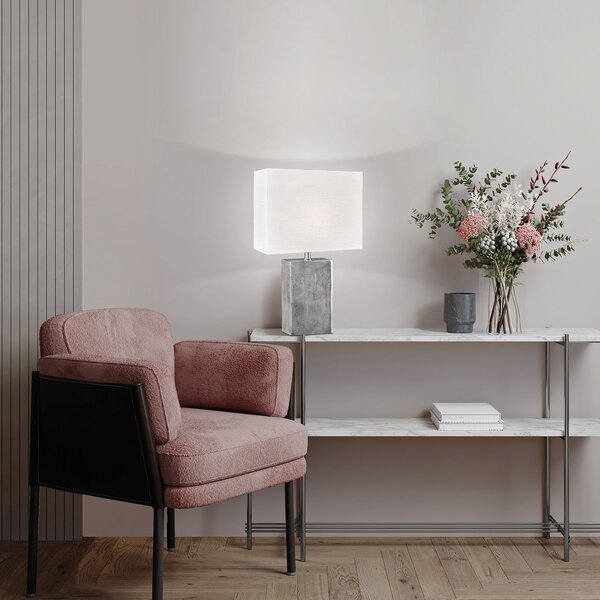 FISCHER & HONSEL Amiens stolna lampa, bijela/nikl, visina 50 cm, lan/metal, Bijela, Dnevni boravak/blagovaonica, Tkanina / tekstil