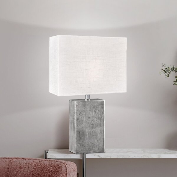 FISCHER & HONSEL Amiens stolna lampa, bijela/nikl, visina 50 cm, lan/metal, Bijela, Dnevni boravak/blagovaonica, Tkanina / tekstil