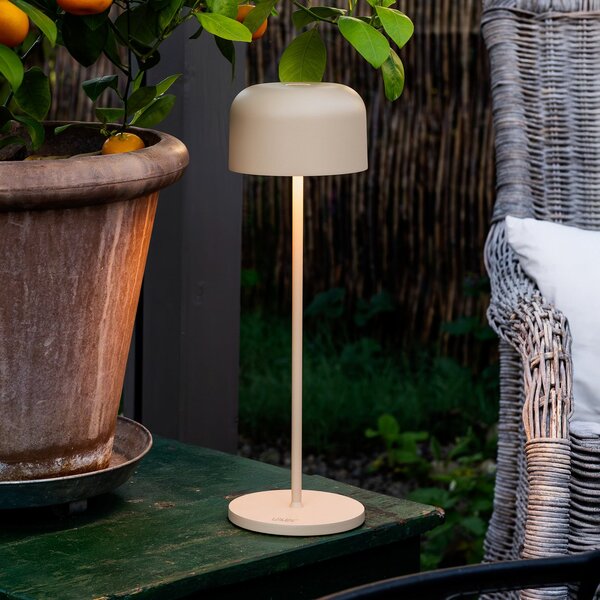 Konstsmide Lille LED punjiva stolna lampa, visina 36 cm, boja pijeska, IP54, USB, prigušiva, Bež, Dnevni boravak/blagovaonica, Aluminij