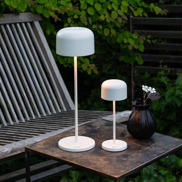 Konstsmide Lille LED punjiva stolna lampa, visina 36 cm, bijela, IP54, USB, prigušiva, Bijela, Dnevni boravak/blagovaonica, Aluminij