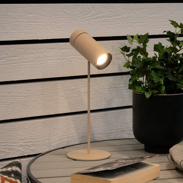Konstsmide LED punjiva stolna lampa Multi, boje pijeska, visina 30 cm, IP54, prigušiva, Bež, Dnevni boravak/blagovaonica, Aluminij