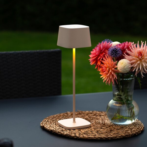 Konstsmide Capri LED stolna lampa na baterije, visina 36 cm, boje pijeska, IP54, prigušiva, Bež, Dnevni boravak/blagovaonica, Metal