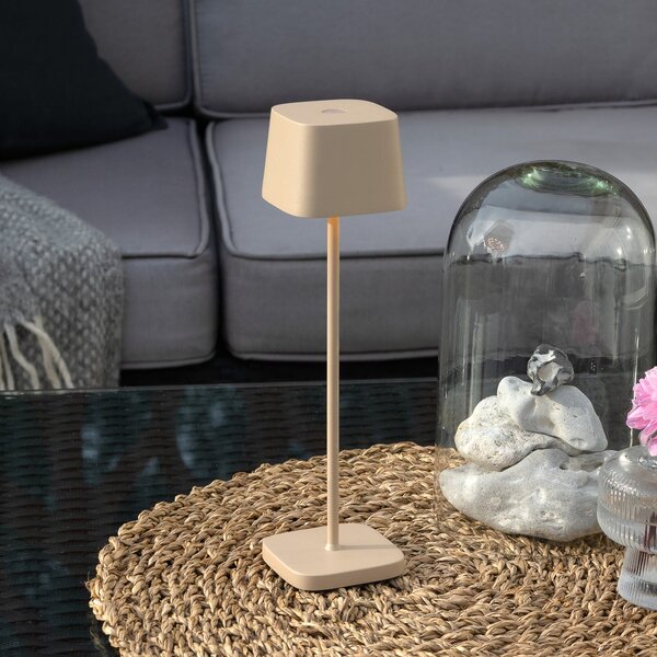 Konstsmide Capri LED stolna lampa na baterije, visina 25 cm, boje pijeska, IP54, prigušiva, Bež, Dnevni boravak/blagovaonica, Metal