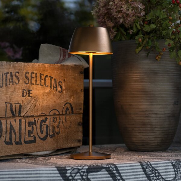 Konstsmide Eze LED punjiva stolna lampa, mat bakar, 32 cm, IP54, USB, prigušiva, Bakar, Dnevni boravak/blagovaonica, Aluminij