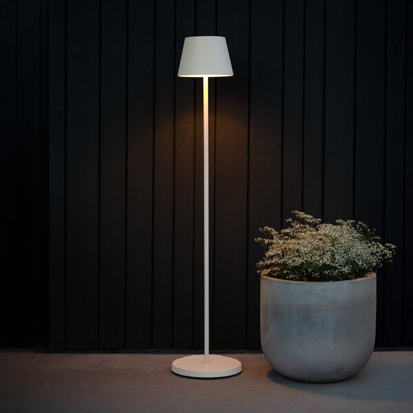 Konstsmide Pomezia LED punjiva podna lampa, bijela, 124 cm, IP54, USB, prigušiva, Bijela, Dnevni boravak/blagovaonica, Aluminij