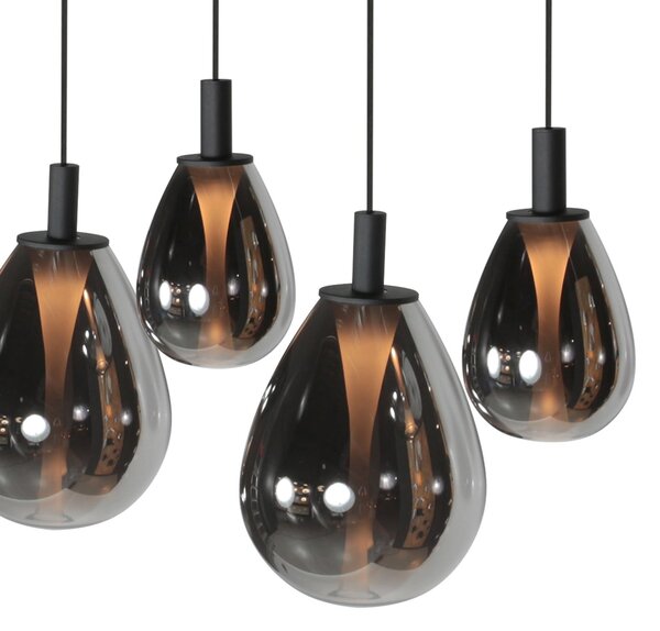 Mexlite Glimsy LED viseća svjetiljka, 115 cm crno/dimno sivo staklo, 5 žarulja., prigušiva, Sivo, Dnevni boravak/blagovaonica, Staklo