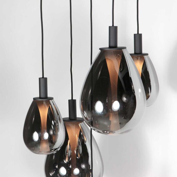Mexlite Glimsy LED viseća svjetiljka, Ø 40 cm, crno/dimno sivo staklo, 5 žarulja., prigušiva, Sivo, Dnevni boravak/blagovaonica, Staklo