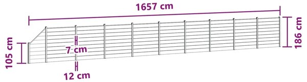 Set ograde 10 kom. 1657 x 186 cm WPC i aluminij Siva - Siva 9 sekcija + 1 koso postavljen dio (tamnosivi stup)