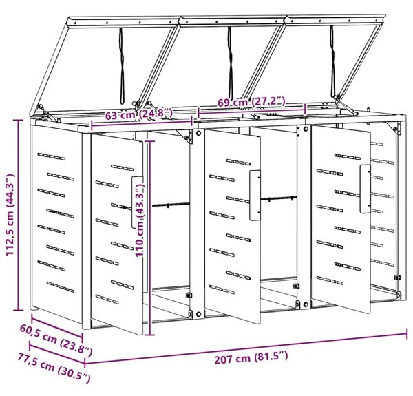 Skladište za kanta za smeće for 3 Bins 240L Nehrđajući čelik - Antracit 3