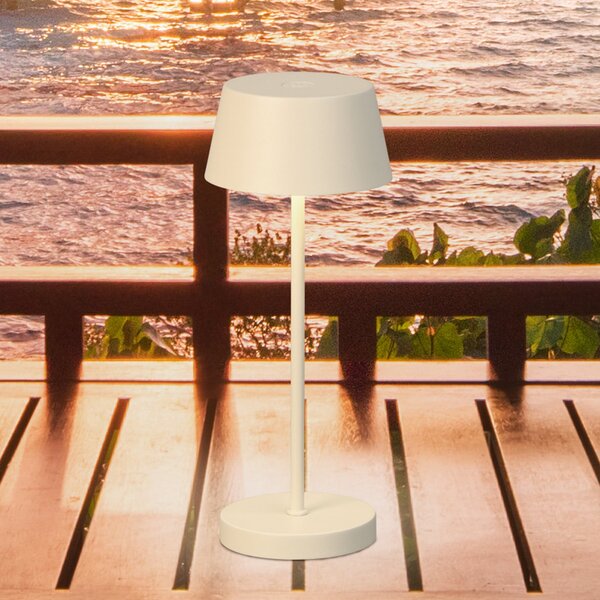 FH Lighting Sienna Pro LED punjiva stolna lampa, pješčano bež, 24 cm, metalna, IP54, prigušiva, Bež, Metal