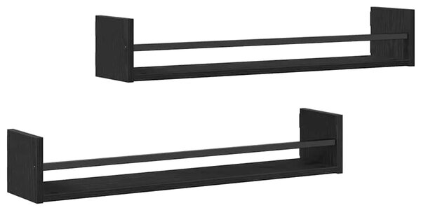Zidna polica 2 kom. Crni hrast 80 x 16 x 14 cm - Crni hrast 80 x 16 x 14 cm
