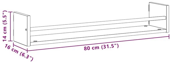 Zidna polica 2 kom. Crni hrast 80 x 16 x 14 cm - Crni hrast 80 x 16 x 14 cm