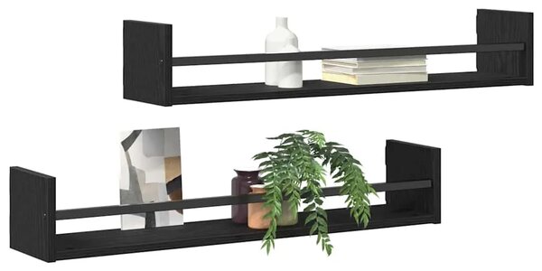 Zidna polica 2 kom. Crni hrast 80 x 16 x 14 cm - Crni hrast 80 x 16 x 14 cm